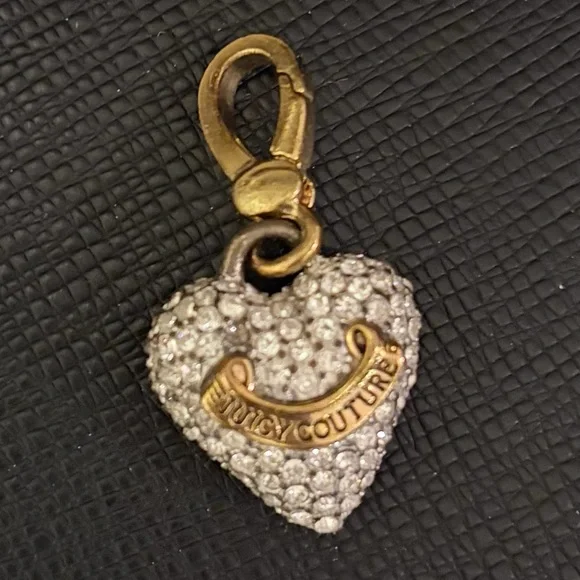 Juicy Couture Charm Logo Signature Crystals Gold Tone Puffed Pave Heart Vintage